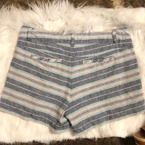 British Khaki blue tan striped linen shorts 4 - Picture 2 of 3